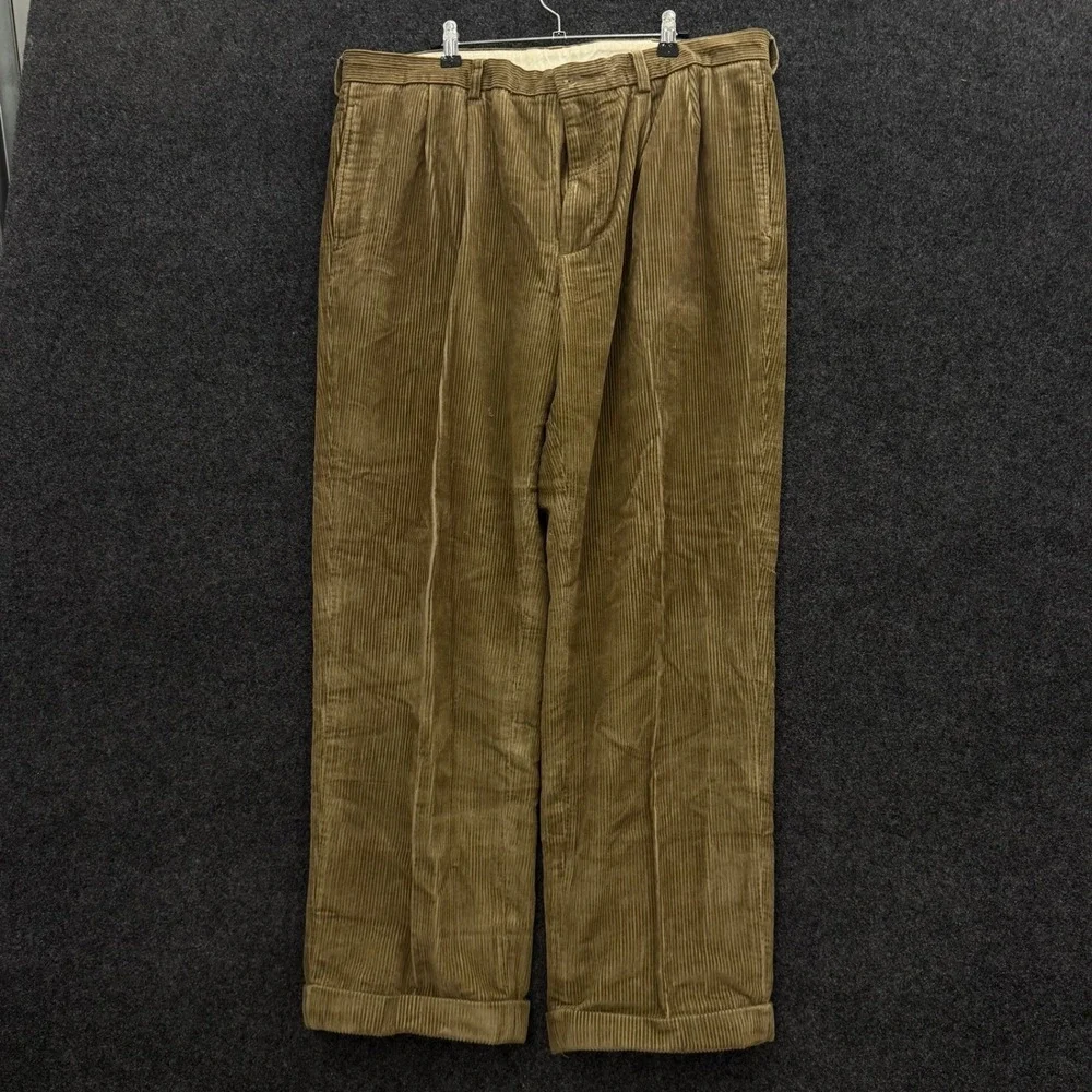 Brooks Brothers 346 Vintage Corduroy Pleated Cuffed Pants Mens 38x30 Tan Brown